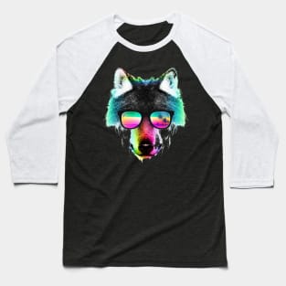 Color wolf with glasses Baseball T-Shirt